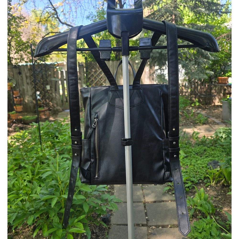 Freshly Picked Minimalist Diaper Bag Backpack Black Vegan Leather Tote Pockets - Picture 4 of 9